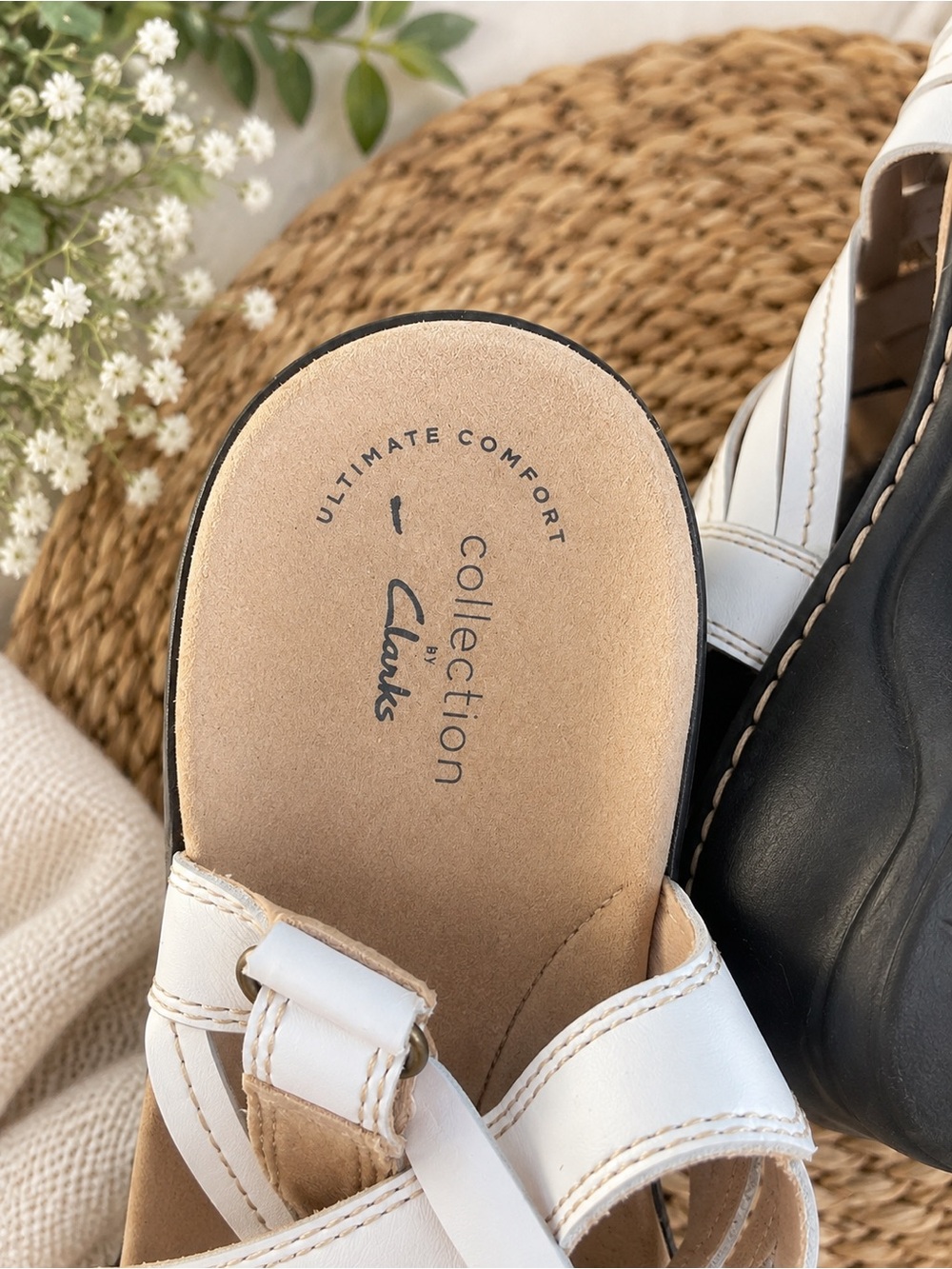 Clarks White Woven Leather Slingback Sandals - Picture 5 of 5